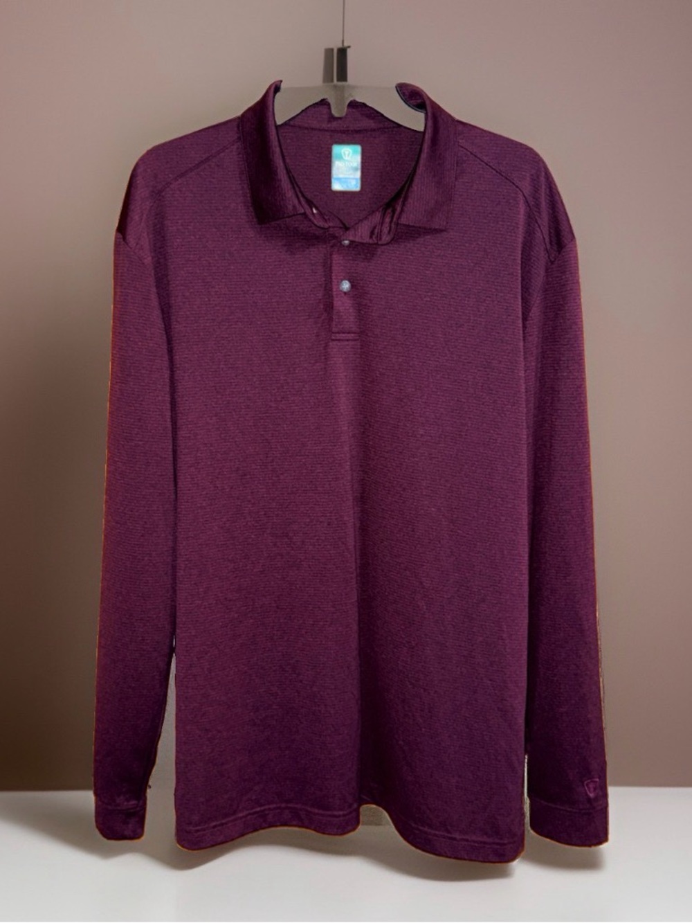 Pro Tour Men's Coolplay Long Sleeve Striped Polo Shirt in Burgundy - L - EC